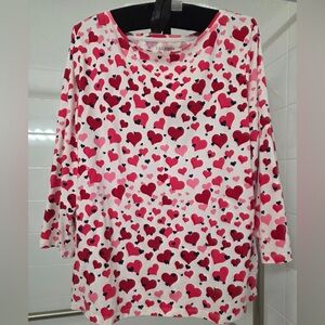 Talbots Pink and Red Heart Print Top